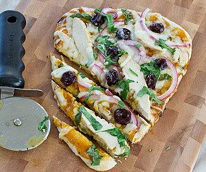 Grilled BBQ Chicken Naan Pizza with Tart Cherries