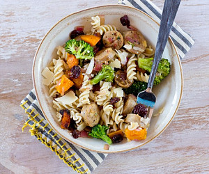Chicken Pasta with Butternut Squash, Caramelized Onions and Tart Cherries